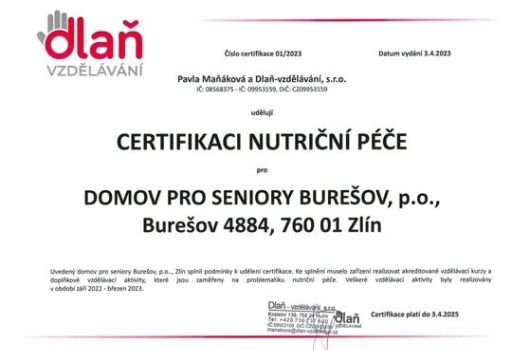 Certifikace NUTRIČNÍ PÉČE